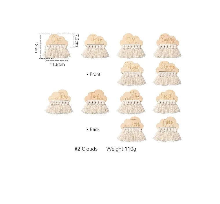 Baby Wooden Memorial Monthly Cards Moon Shape Monthly Newborn Engraved Age Photography Props Accessories Baby Birthing Gift