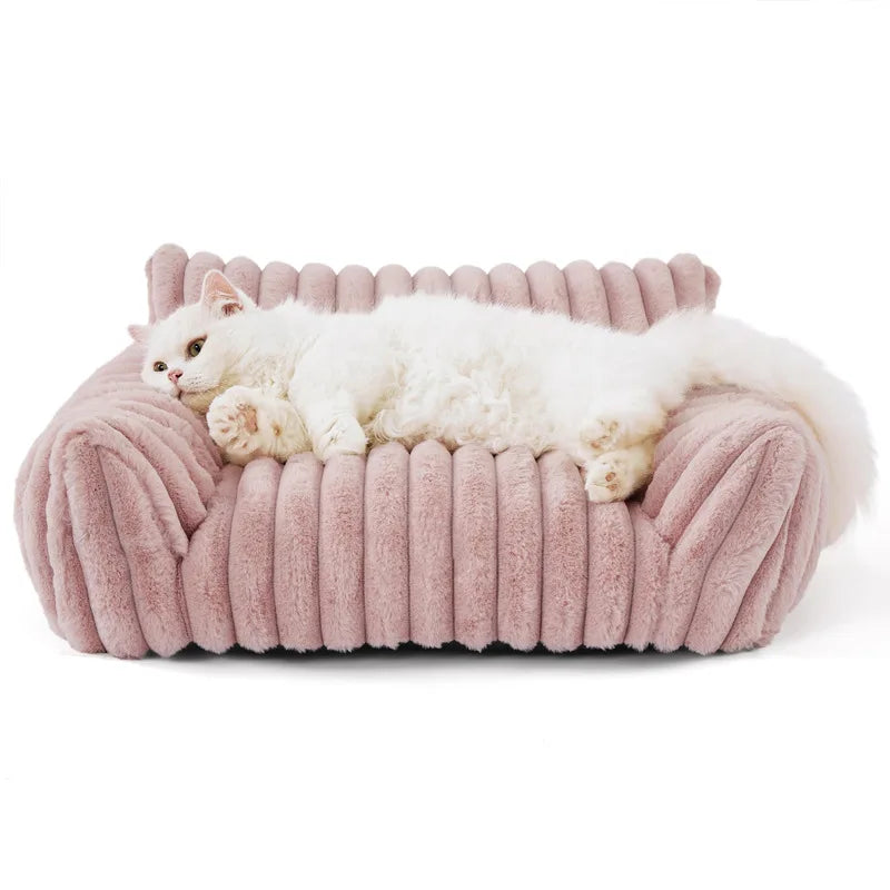 Winter Warm Cat Bed Sofa Removable Washable Cat Nest Soft Striped Pet Bed for Small Medium Dogs Cats Comfortable Plush Puppy Bed