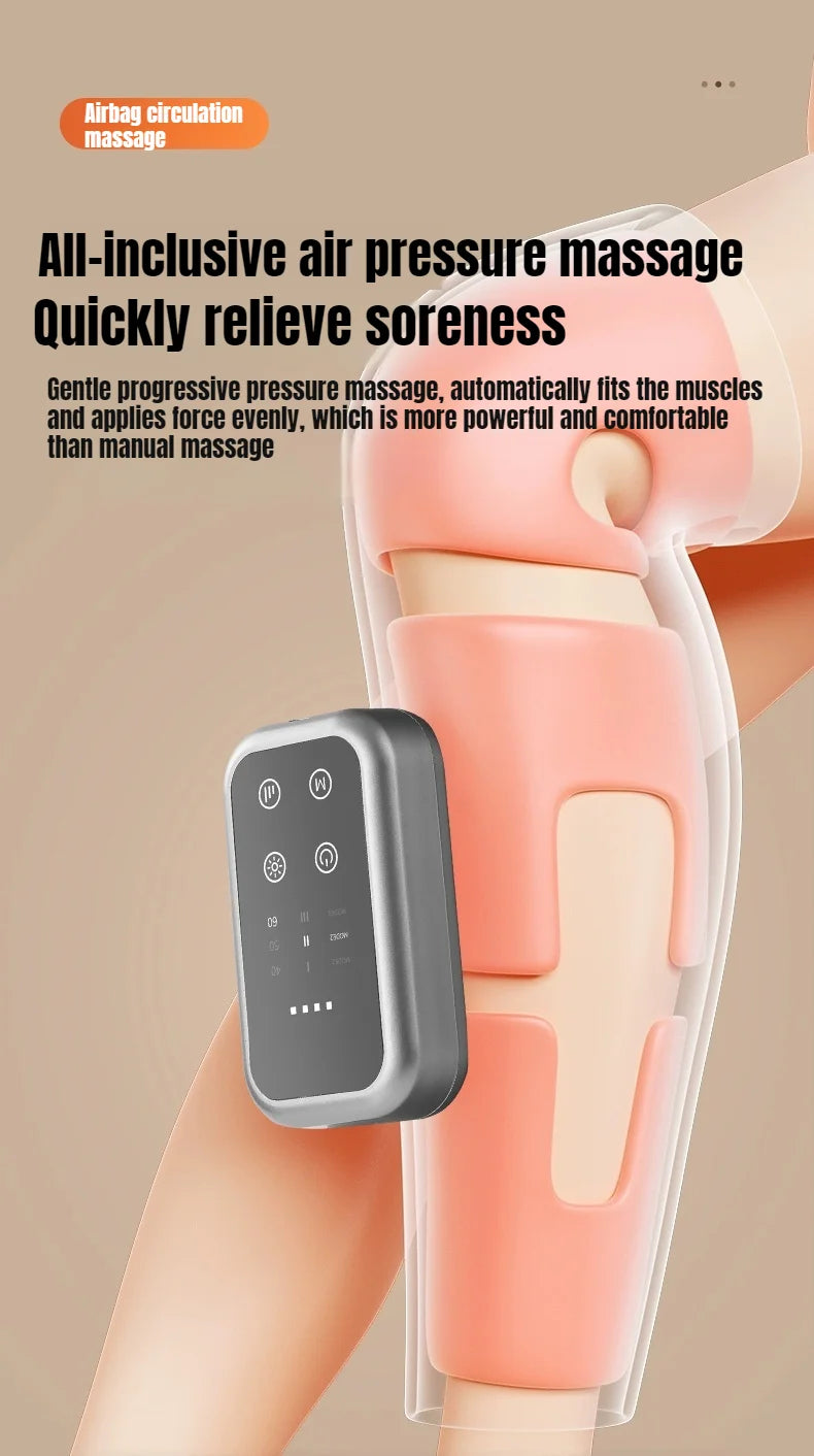 Wireless Knee and Calf Massager Heated Air Pressure 360° Wrap Portable Warm Therapy for Cold Legs and Joints Adjustable Hot Comp