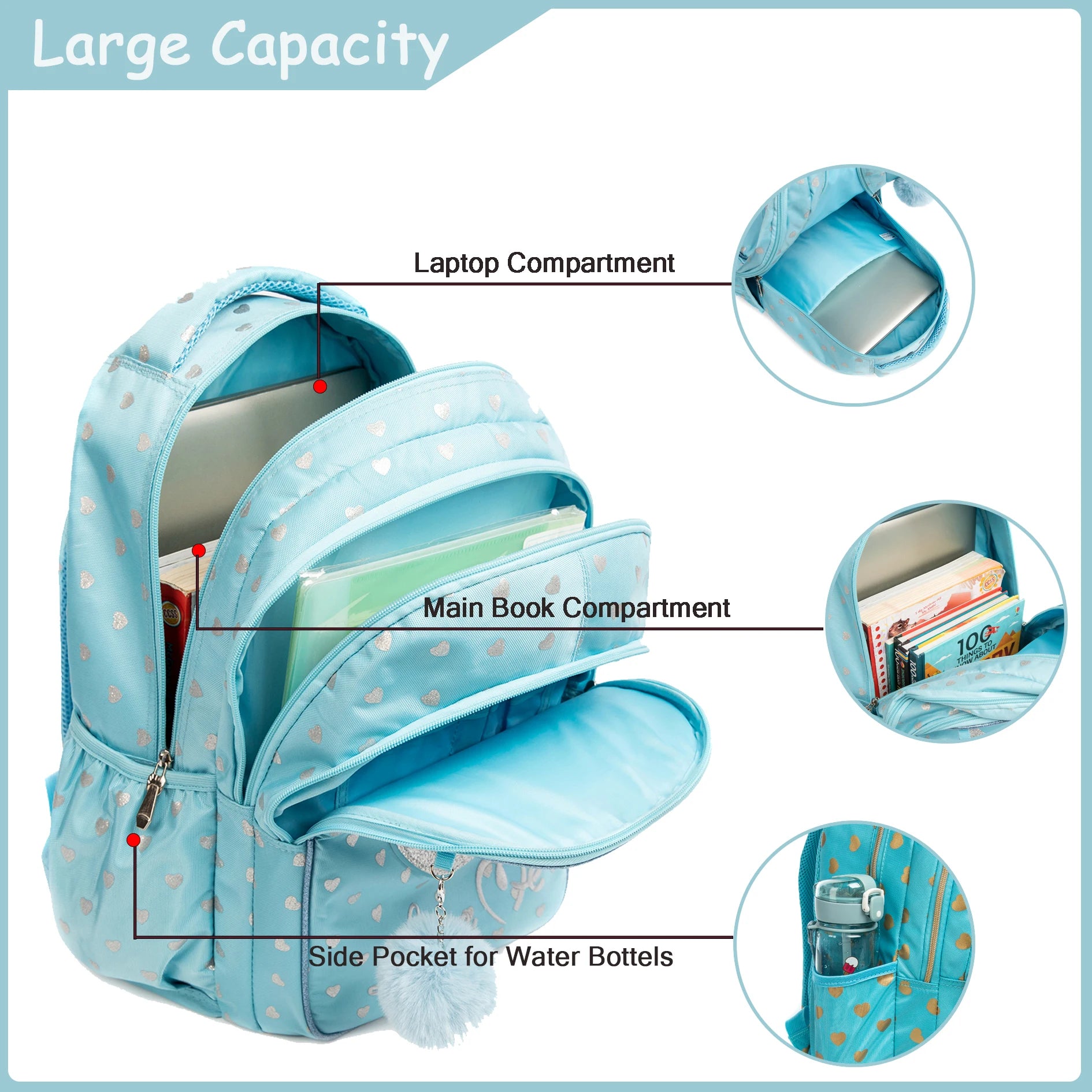 School Backpacks for Girls Backpack with Lunch Bag Pencil Case Elementary Primary Backpack for Teen Girls