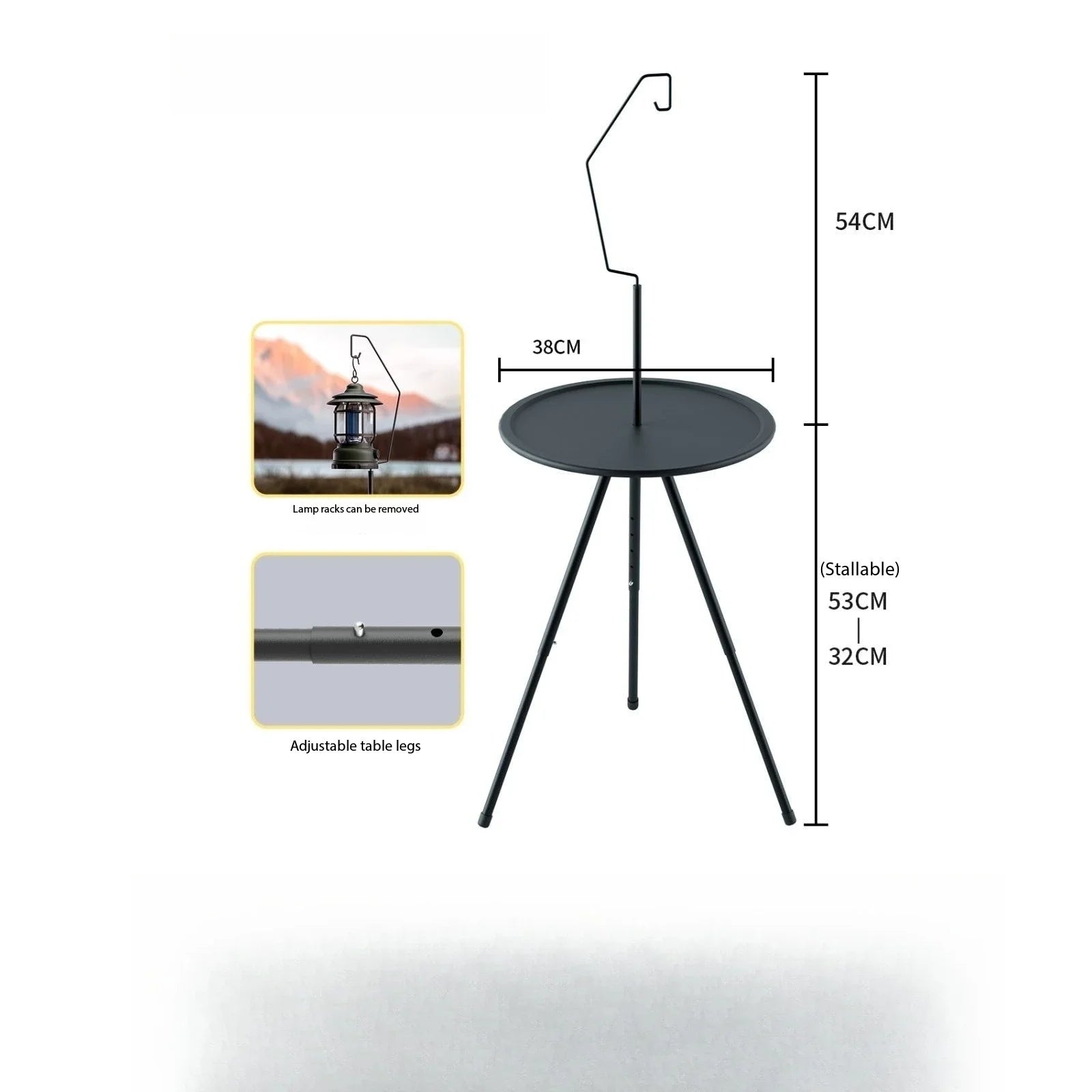 Tea Table Round Table with Lamp Outdoor Portable Stand Camping Elevated Leisure Foldable Picnic Garden Mini Coffee Dining Tables