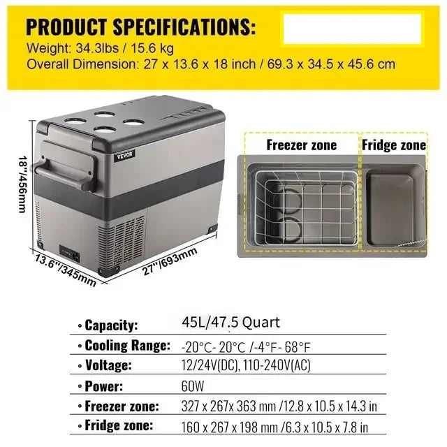 35L/45L/55L Car Refrigerator Mini Fridge Freezer Portable Compressor Cooler 12/24V DC 110-240V Ice Box for Camping