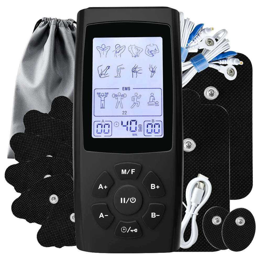 Tens Electroestimulador Pulse Acupuncture Massager 40 Levels EMS Muscle Stimulators Relaxation Medical Pain Relief with 10 Pads