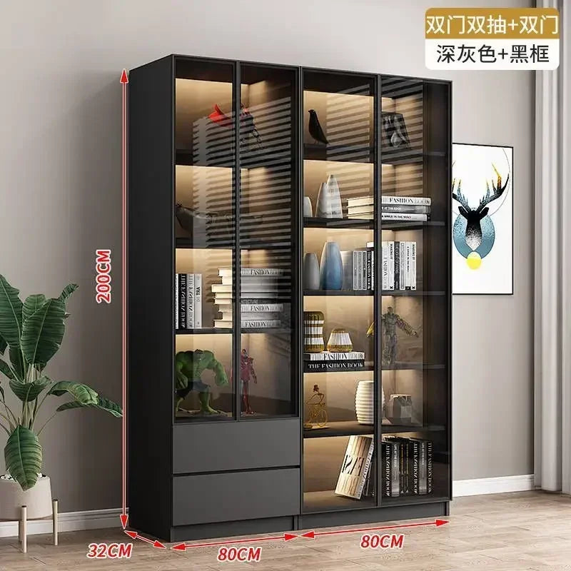 Modern Dust-Proof Bookcase with Glass Door Display Cabinet Modern Luxury Customized Home Living Room Integrated Bookshelf