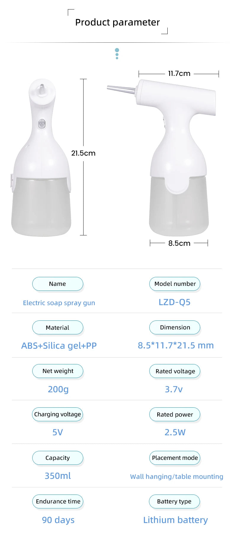 Electric Liquid Foam Dispenser Gun Automatic Continuous Foaming Shampoo Face Wash God Detergent Bathroom Bubble