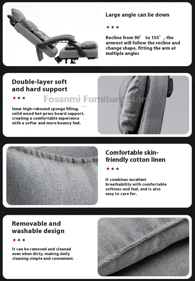 Comfy Fabric Gamer Computer Chair with Removable Soft Cushion Ergonomic Reclining Gaming Chair Adjustable Office Home Desk Chair