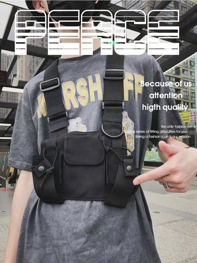 Functional Tactical Chest Bag For Woman Fashion Bullet Hip Hop Vest Streetwear Bags Casual Waist Pack Unisex Black Chest Rig Bag