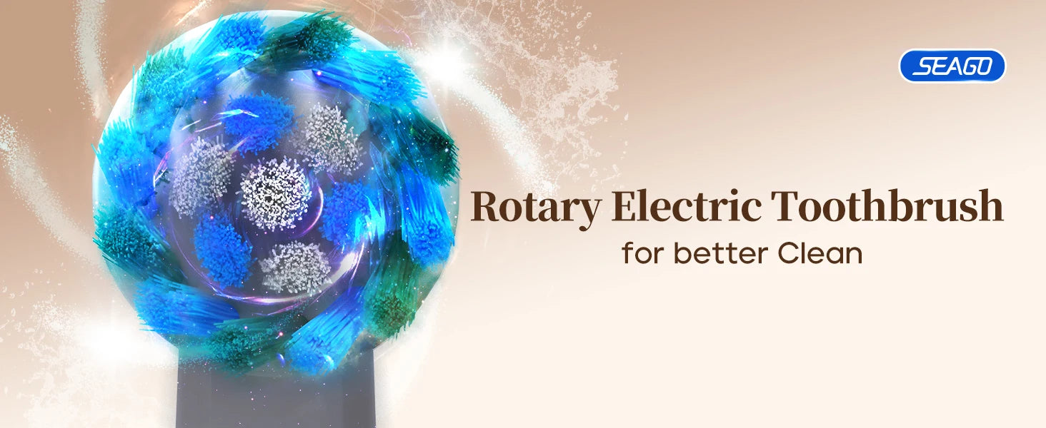 Seago Rotating Electric Rechargeable Toothbrush Teeth Cleaning with 8 Brush Toothbrush Heads 5 Modes Portable Smart Timer