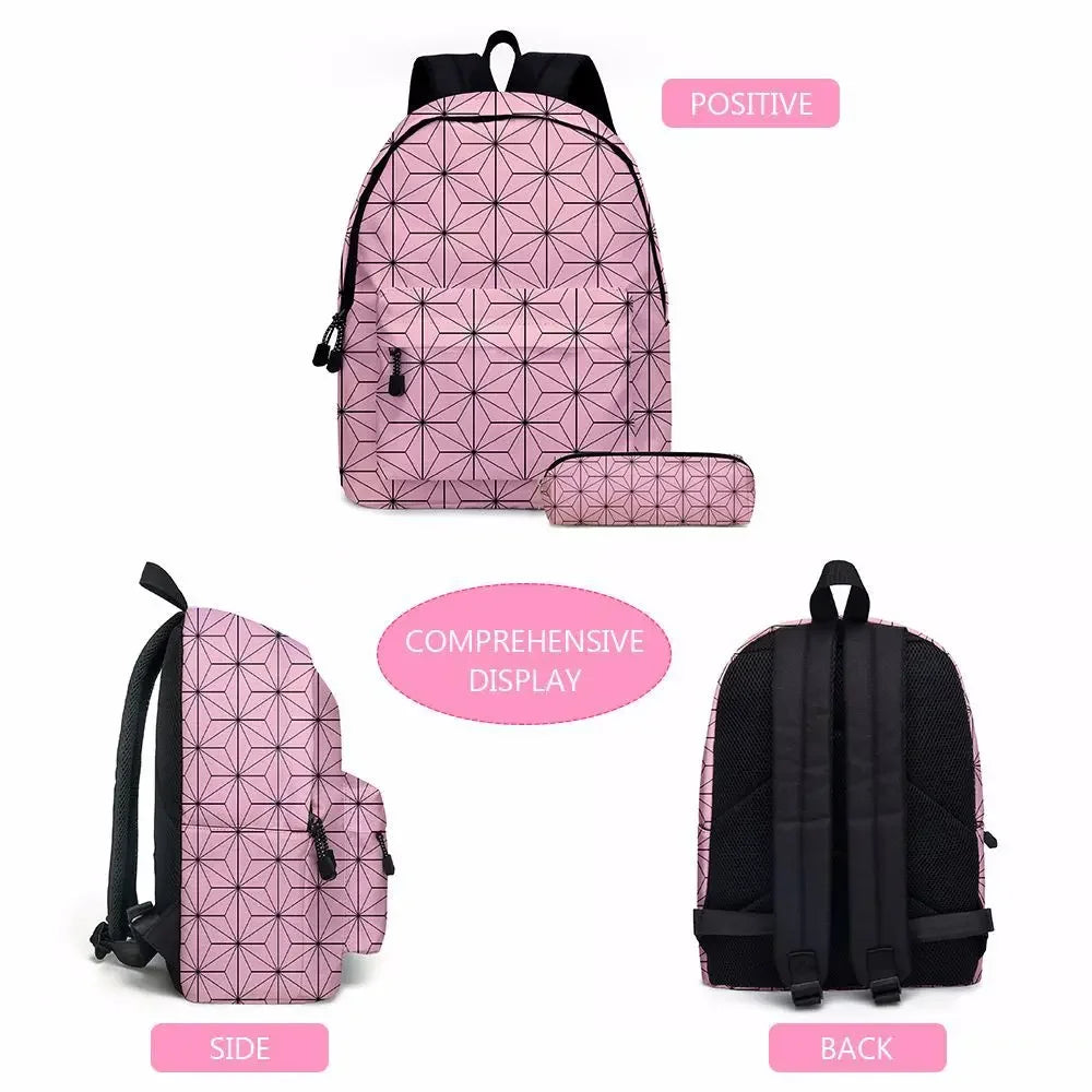 Demon Slayer Nezuko Backpacks 2pcs Girls School Bags Kimetsu No Yaiba Kids Anime Bagpacks Female Male Bookbag Gifts