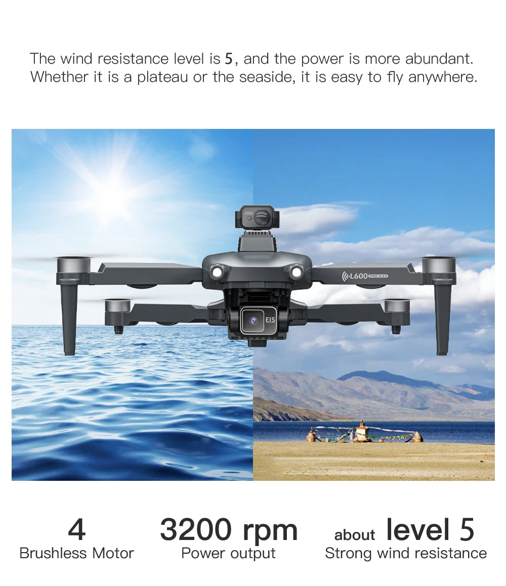 L600 PRO MAX GPS Drone Professional 4K 3-Axis PTZ HD Dual Camera Obstacle Avoidance Brushless Motor 5G WIFI RC Quadcopter Toys