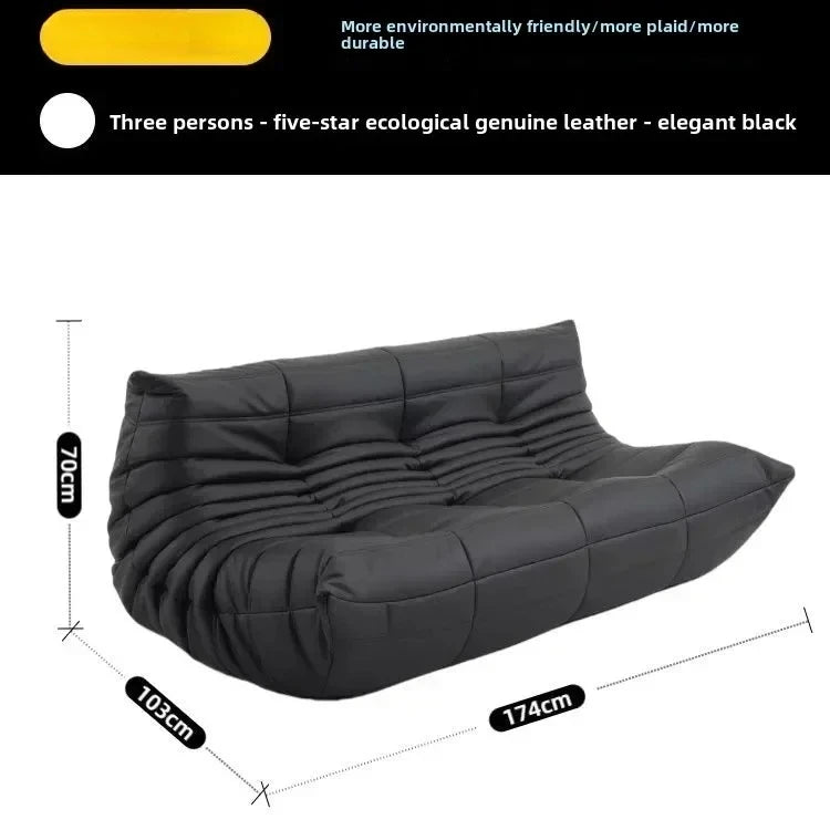 Fashion Freehand Space Original First Layer Cowhide Three-person Italian Minimalist Togo Caterpillar Lazy Sofa Lazy Sofa