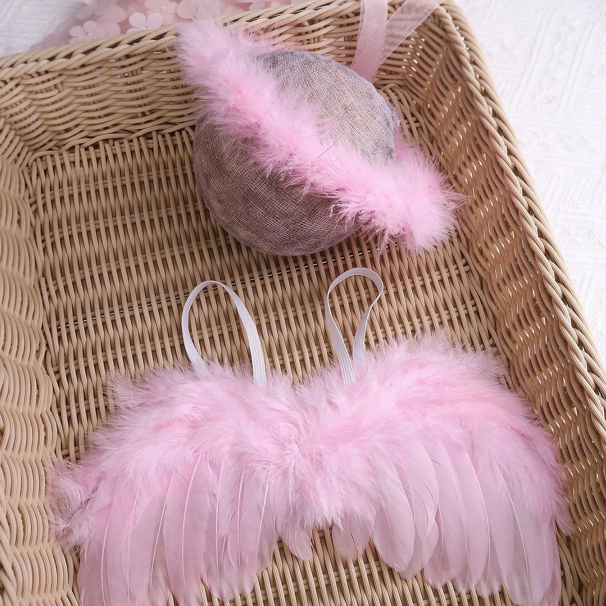 Ylsteed Newborn Baby Boys Girls Angel Wings Photography Props Two-Piece Set with Headband Photography Accessories Photo Shoots