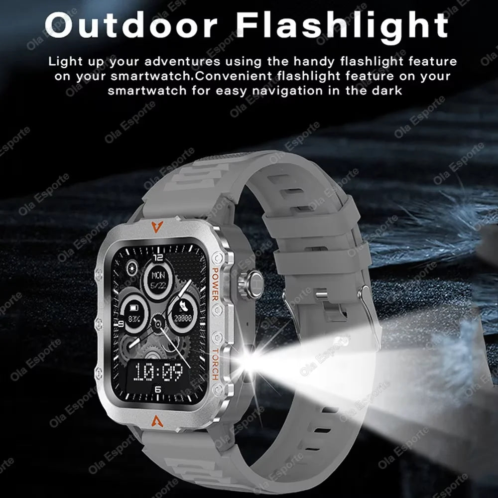 Men Smart Watch Bluetooth Call Sleep Heart Rate Health Monitor Outdoor LED Flashlight Waterproof Sports Watche For Android IOS