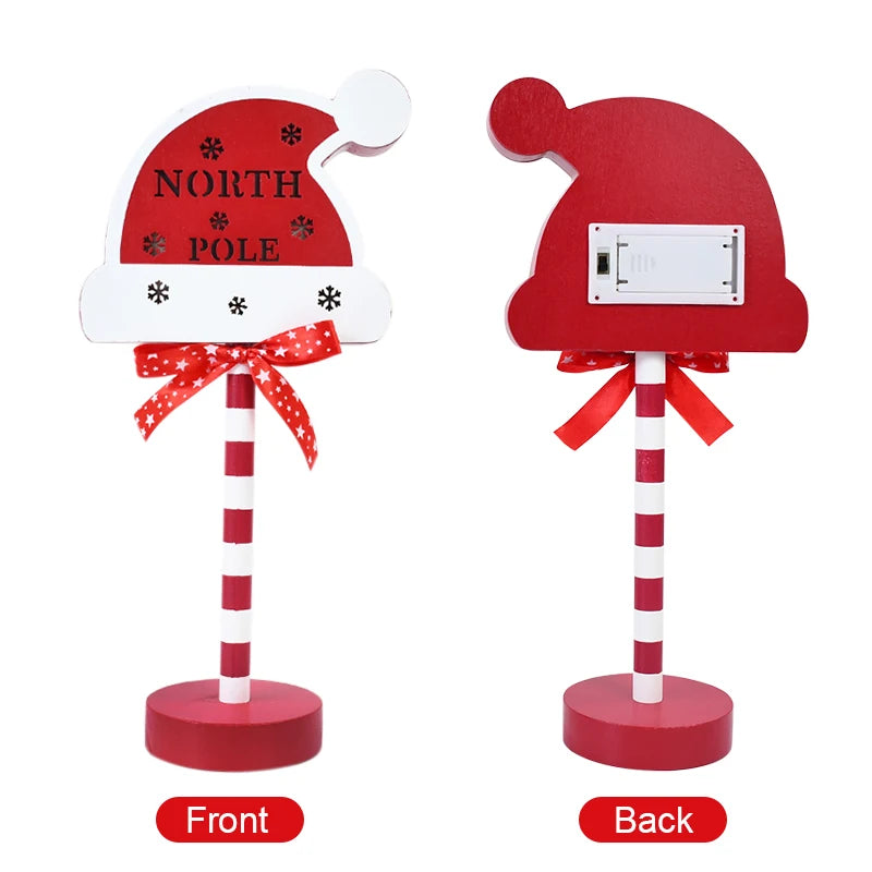 Christmas Retro Lamp LED Light Santa Stop Here Street Sign Xmas Wooden Desktop Home Decoration Navidad 2025 New Year Kids Gift
