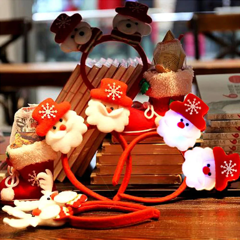 Christmas Headband LED Santa Claus Hair Hoop Xmas Snowman Headpiece Halloween holiday Party Hair Accessories for Women Girls