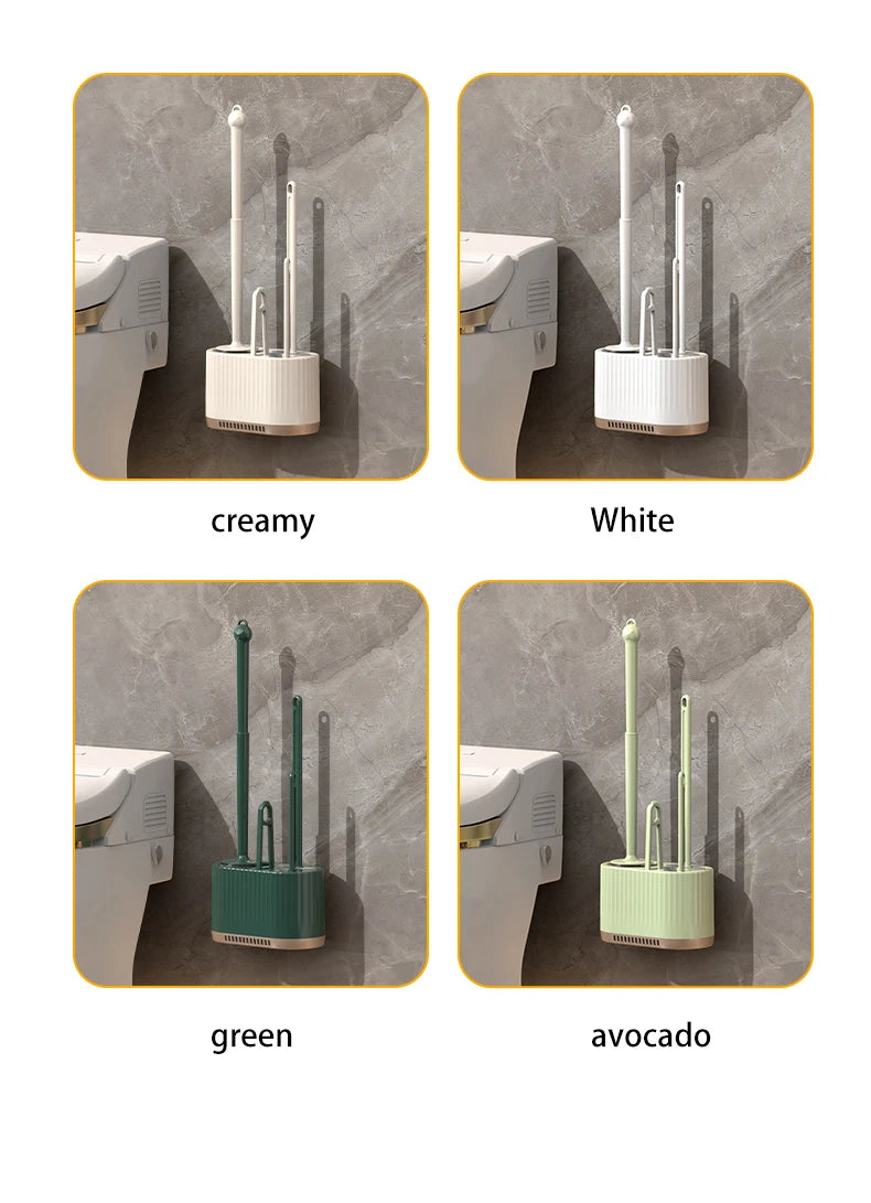 Household Toilet Brush Wall Mounted Toilet Cleaning Brush, No Angle for Comprehensive Cleaning, Suitable for Toilets, 4-in-1 Set