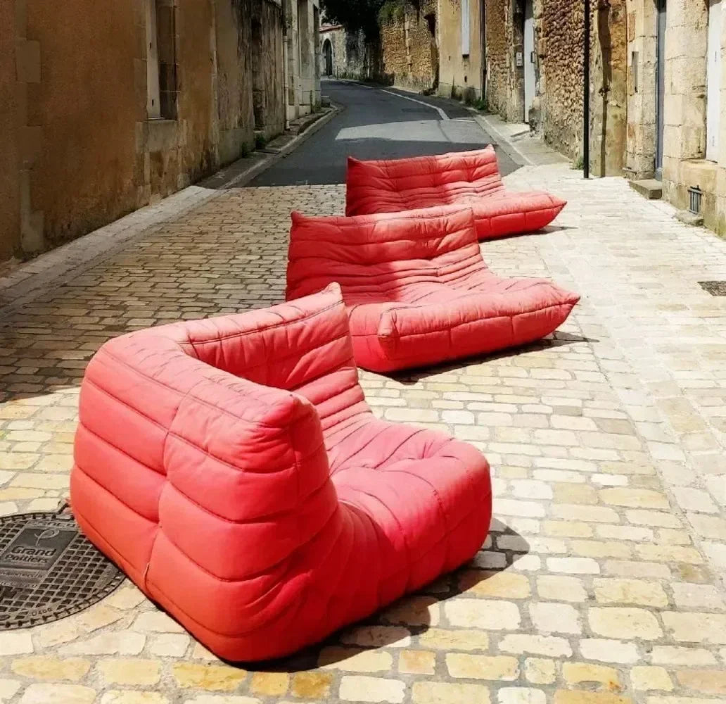 Fashion Freehand Space Original First Layer Cowhide Three-person Italian Minimalist Togo Caterpillar Lazy Sofa Lazy Sofa