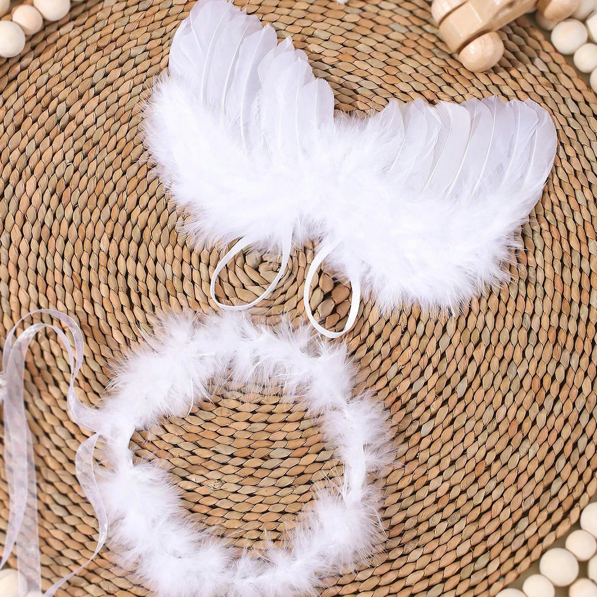 Ylsteed Newborn Baby Boys Girls Angel Wings Photography Props Two-Piece Set with Headband Photography Accessories Photo Shoots