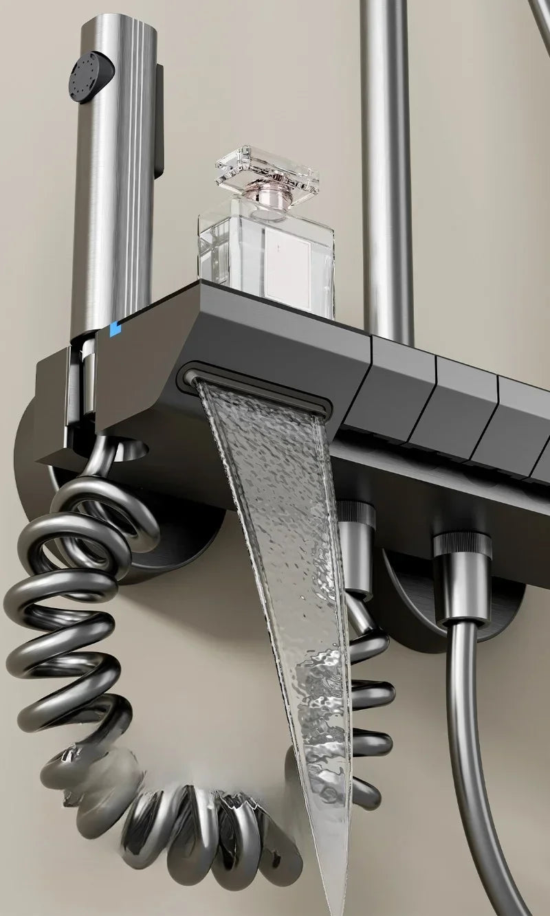 Grey Intelligent Digital Shower System Wall Mounted Bathroom Shower Faucet Set Temperature Display Rainfall Bathroom Shower Set