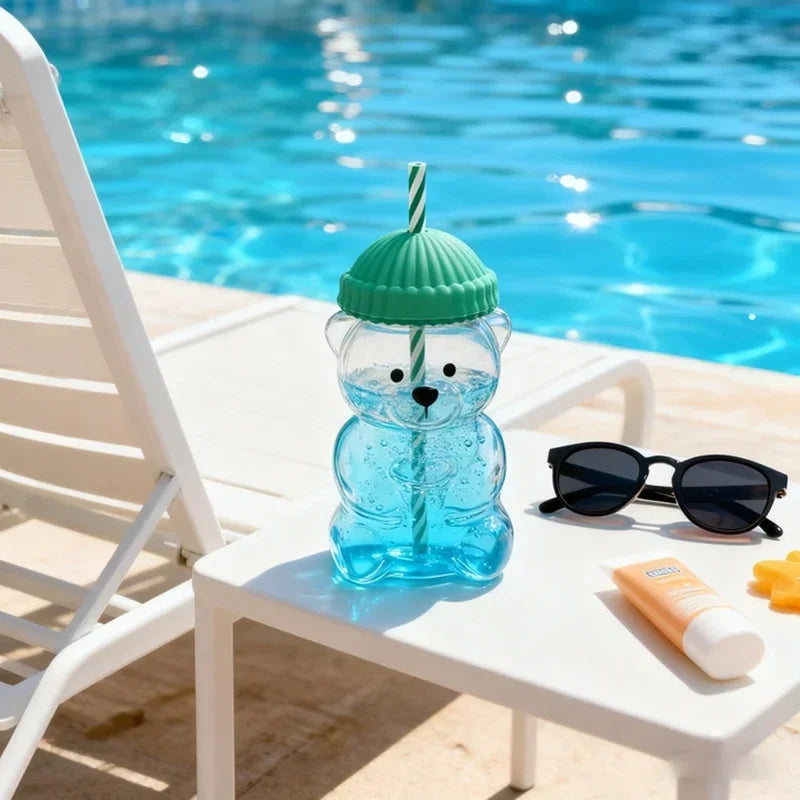 2025New On Sale Bear Shape Plastic Or Glass Cup With Straw Coffee Mug Cute Cartoon Creative Glass Juice Cup Tea Cup Drinkware