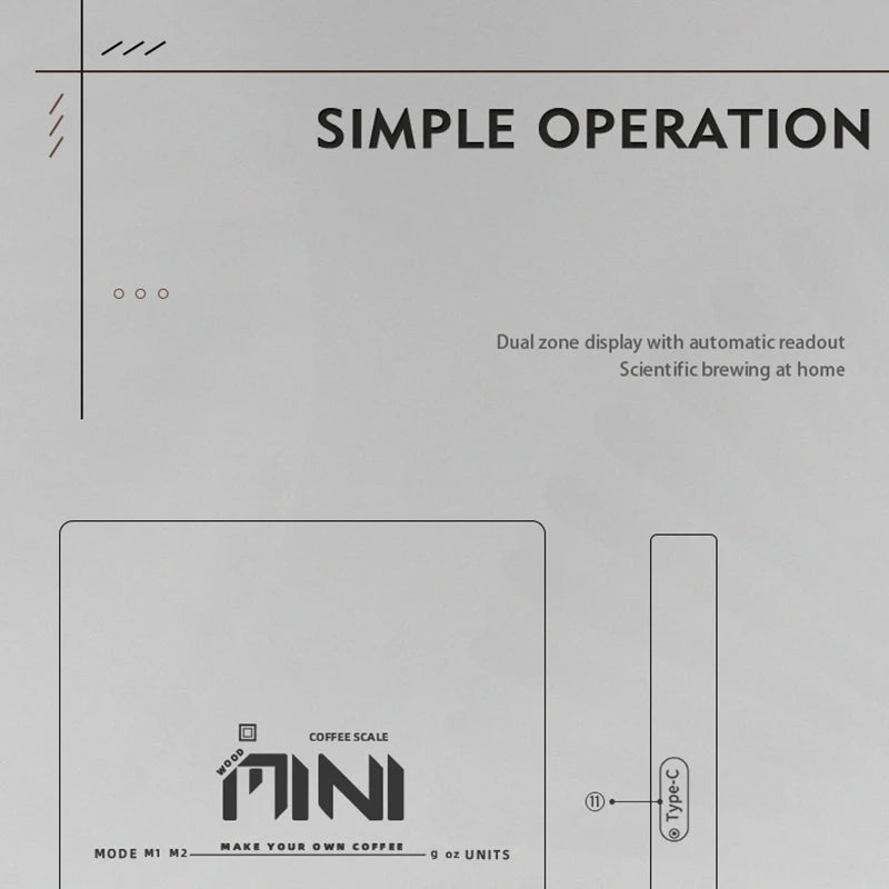 MUVNA Mini Digital Wood scale, Professional Electronic Coffee Scale for Espresso/Hand Drip Coffee 0.1g of high-precision, 2kg