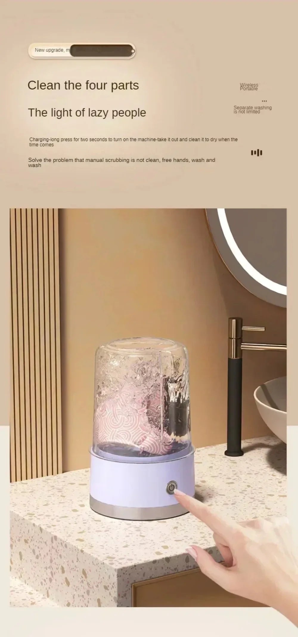 Mini Washer Underwear&Socks Washer Rechargeable Wireless Portable for Travel/Home/Dormitory with Laundry Cup Washing Machine