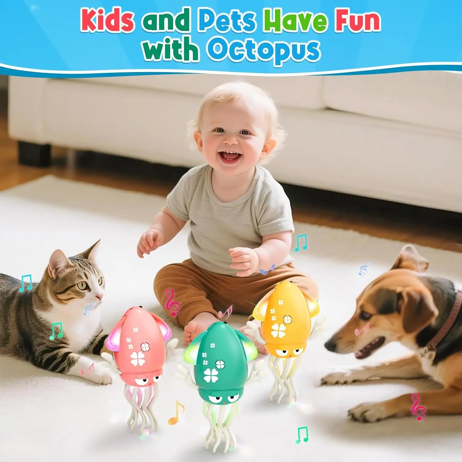 Magic Dancing Octopus Toy Electric Pet Crawling Light&Music Squid Toys for Kids Interactive Development Toddler Tummy Time Gifts