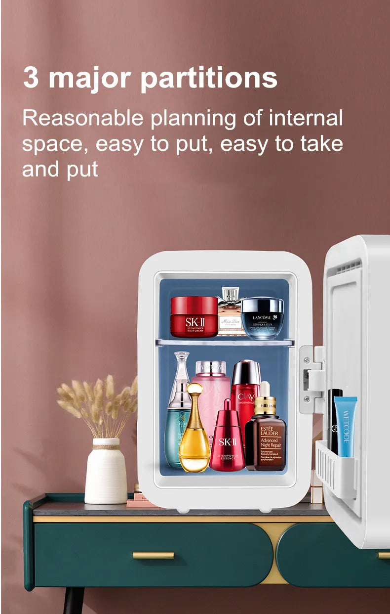 Home and Car Dual-Purpose Beauty Refrigerator With Touch Lamp Cosmetic Mirror Car Mini 4L Refrigerator Cosmetic Skin Care Produc