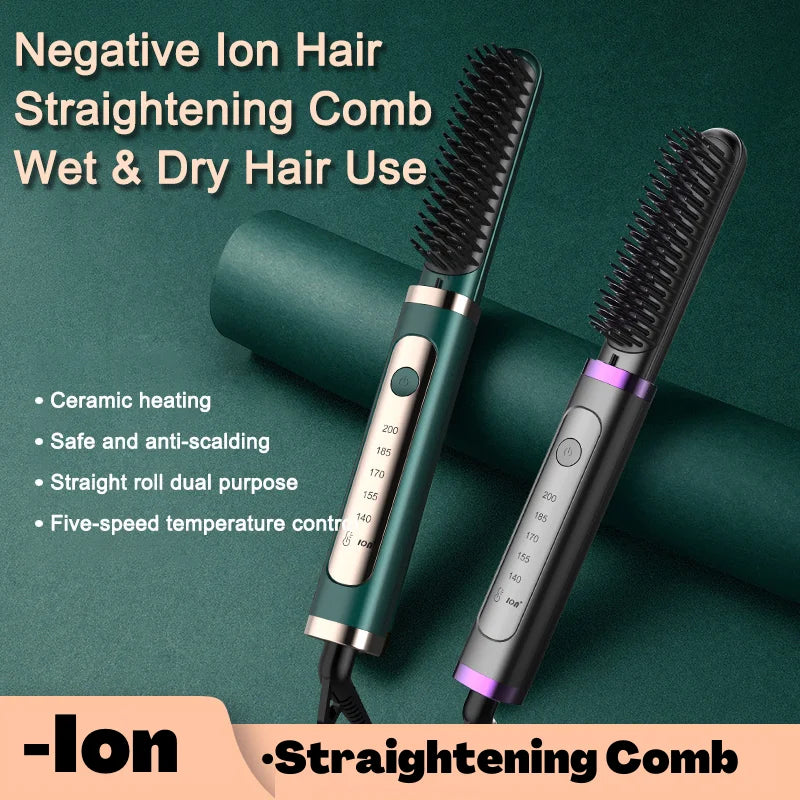 Electric Hair Straightening Brush Fast Heating Hot Comb Brush Negative Ion Hair Straightening Comb