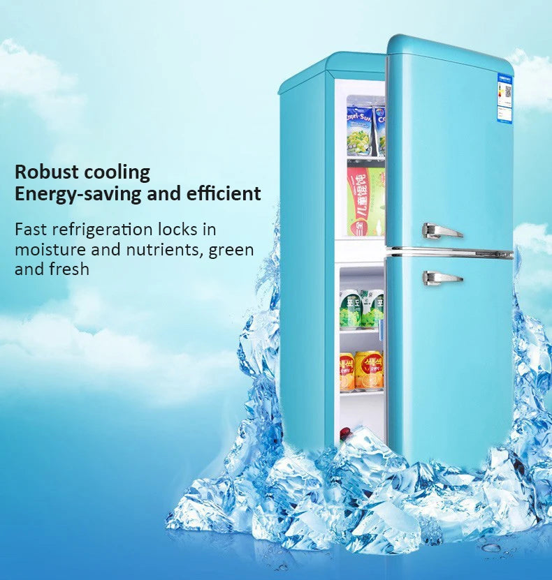 Double Door Refrigeration Freezing Mini Small Medium Silent Energy-saving Retro Refrigerators with Handle for Office Home Hotel