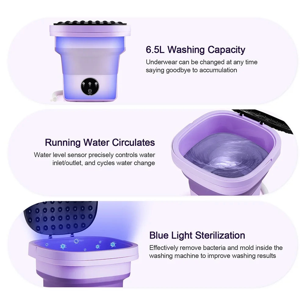 6.5L Small Folding Washing Machine Portable Washing Machine Automatic Modes Laundry Clothes Laundry Bucket Washing Machine
