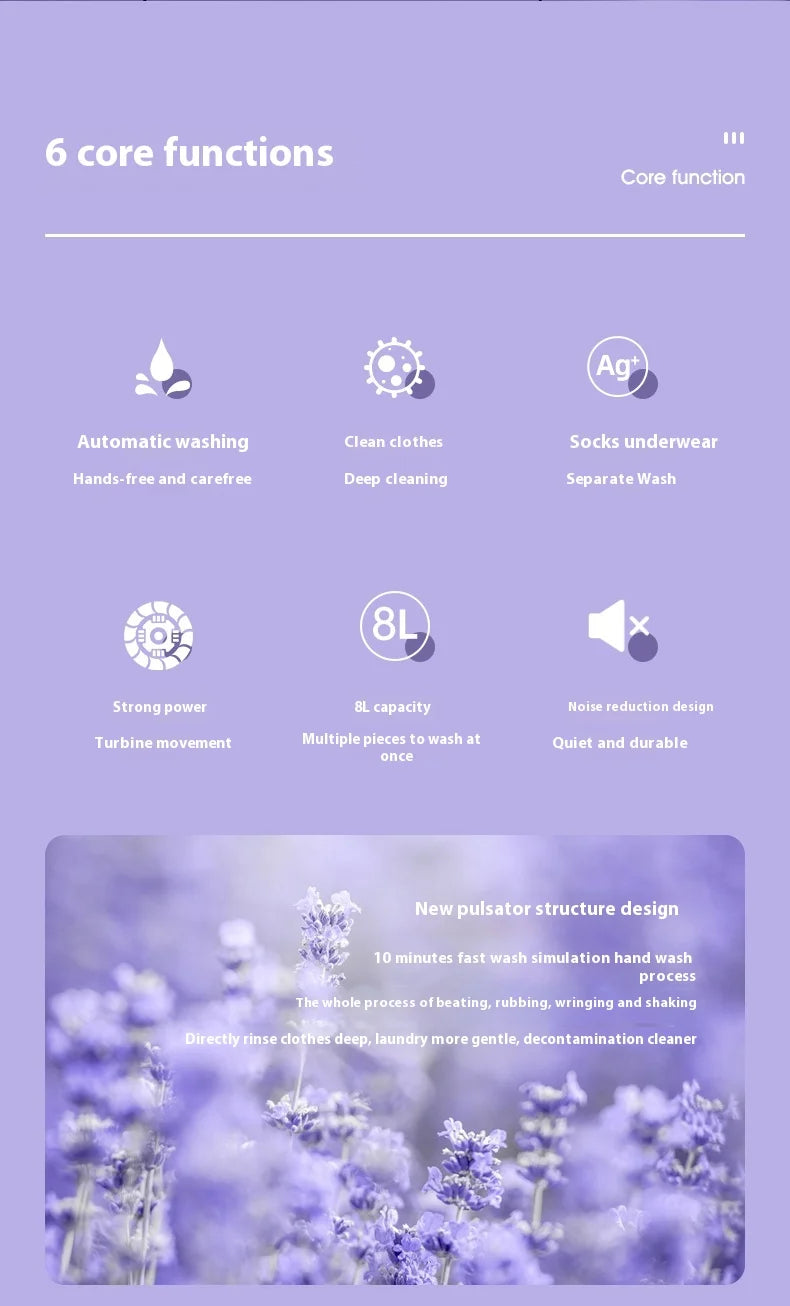 8L Portable Small Foldable Washing Machine with Spin Dryer For Socks Underwear Panties Washer Household Mini Washing Machine