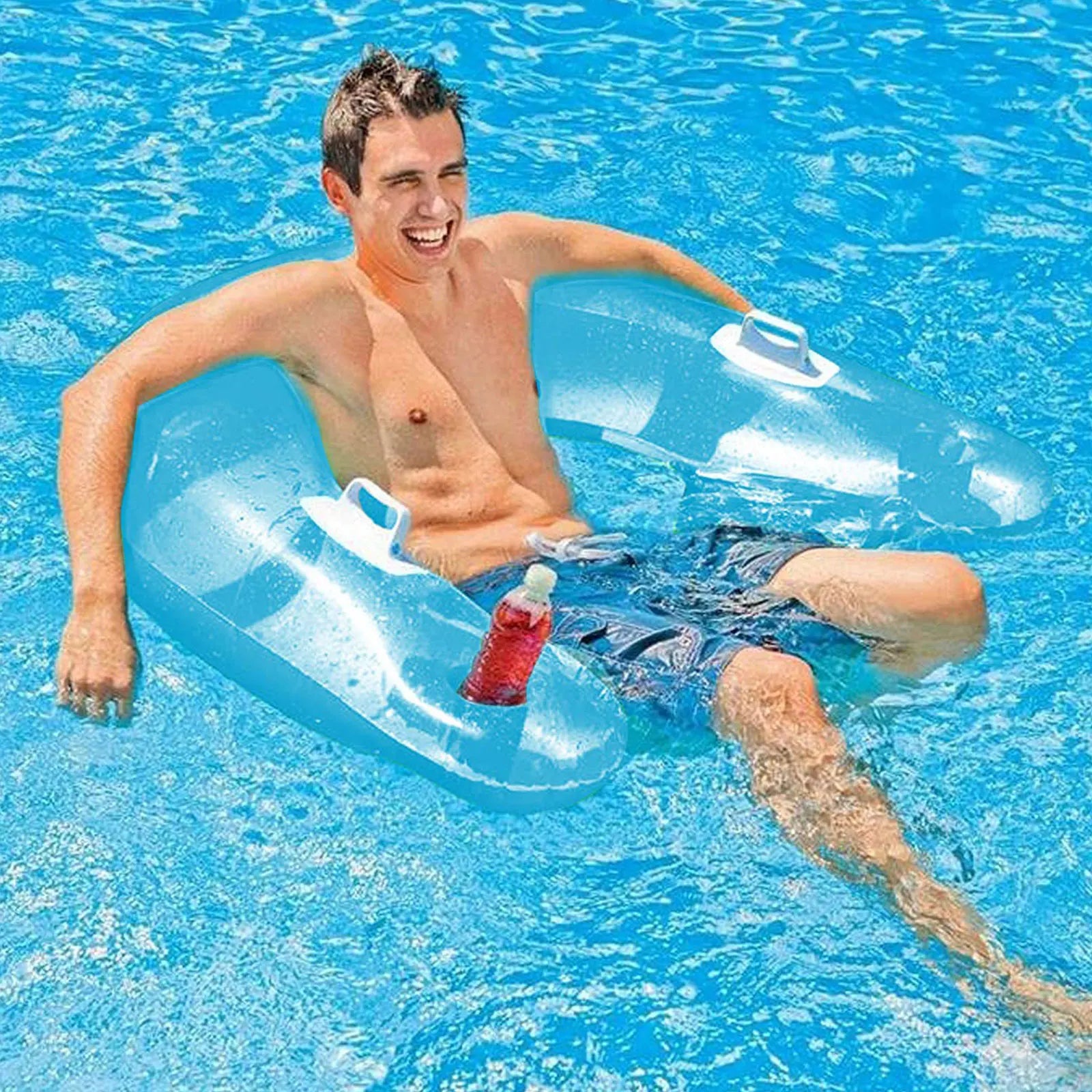 Inflatable Pool Floats for Adult Kids, Float Chairs with Cupholders and Handles Pool Lounges, PVC Water Mattresses Hammock Mat