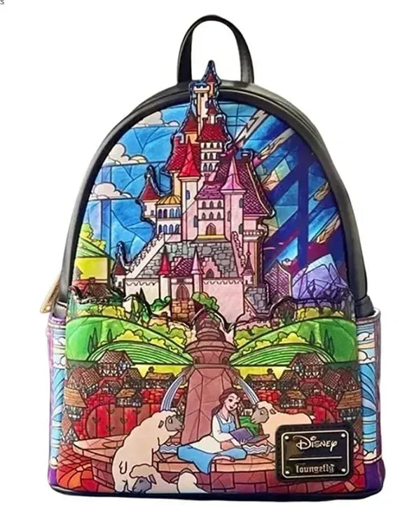 PU Leather Women Backpack Stitch Cartoon Chocolate Mickey Peter and Wendy Star Sky Students Brand Backpack Waterproof Bag