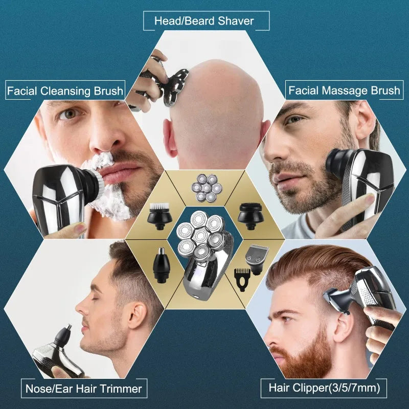5 in1 Head Shavers for Men 7D, Cordless Bald Head Shaver Wet&Dry Waterproof Electric Razor for Men with LED Display Grooming Kit