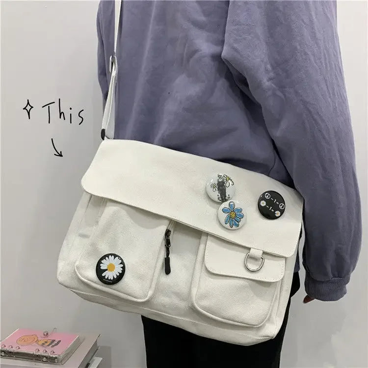 Ladies' Cute and Versatile Canvas Youth Fashion Shoulder Bag Student Large Capacity Crossbody Bag