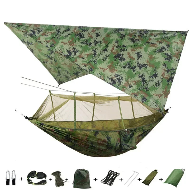 Camping Hammock with Mosquito Net&Rainfly Tent Tarp & Tree Straps,Portable Nylon Hammock Tent for Camping Hiking Backyard Travel