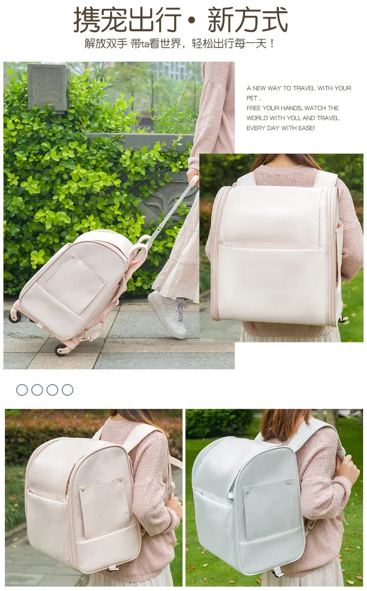 New Pet Trolley Bag Waterproof Oxford Cloth Cat Backpack Portable Foldable Lightweight Pet Trolley Case Dog Stroller Carrier