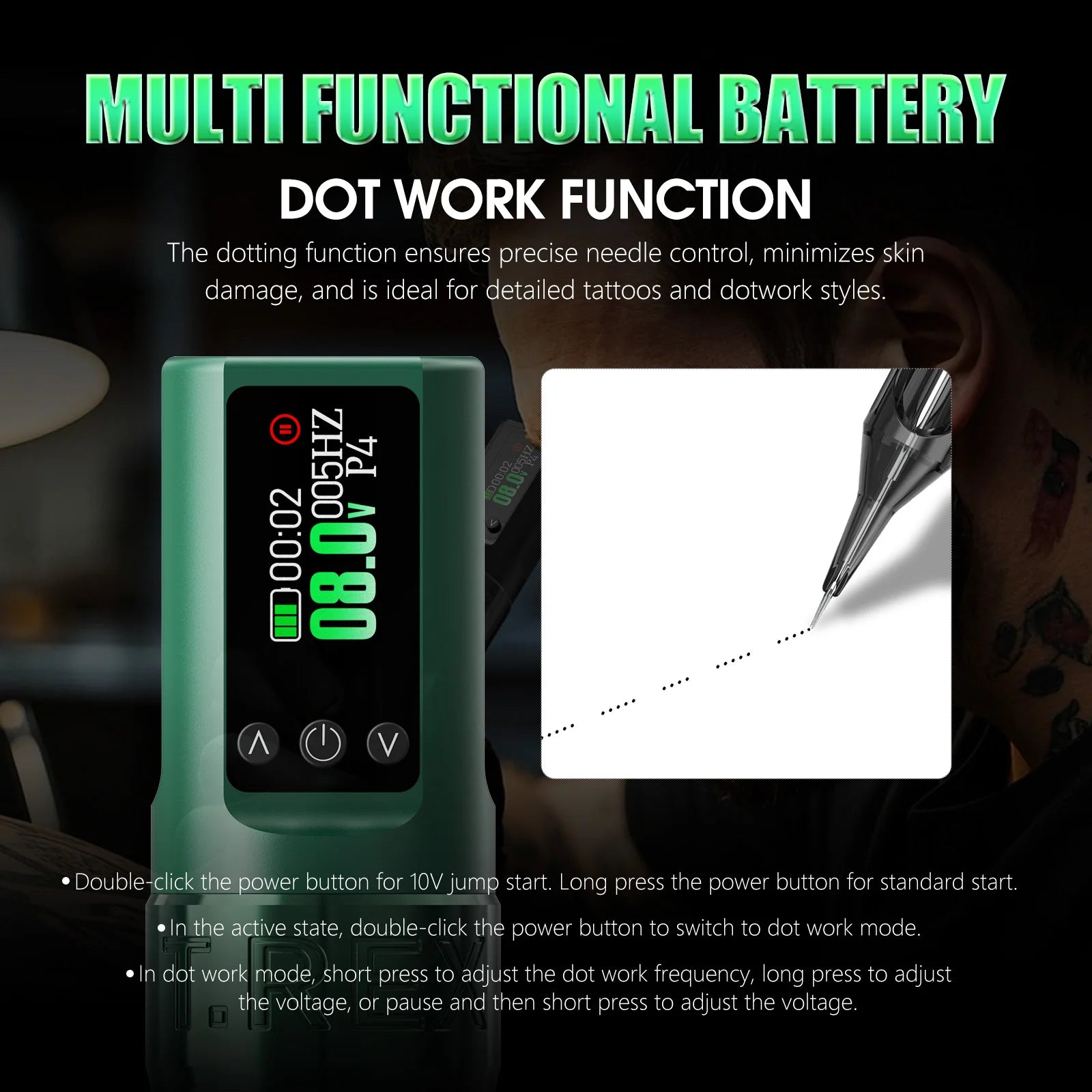 T-Rex wireless tattoo machine multi-functional tattoo pen with 1600mAh tattoo battery, rotary tattoo pen 3.5mm stroke length