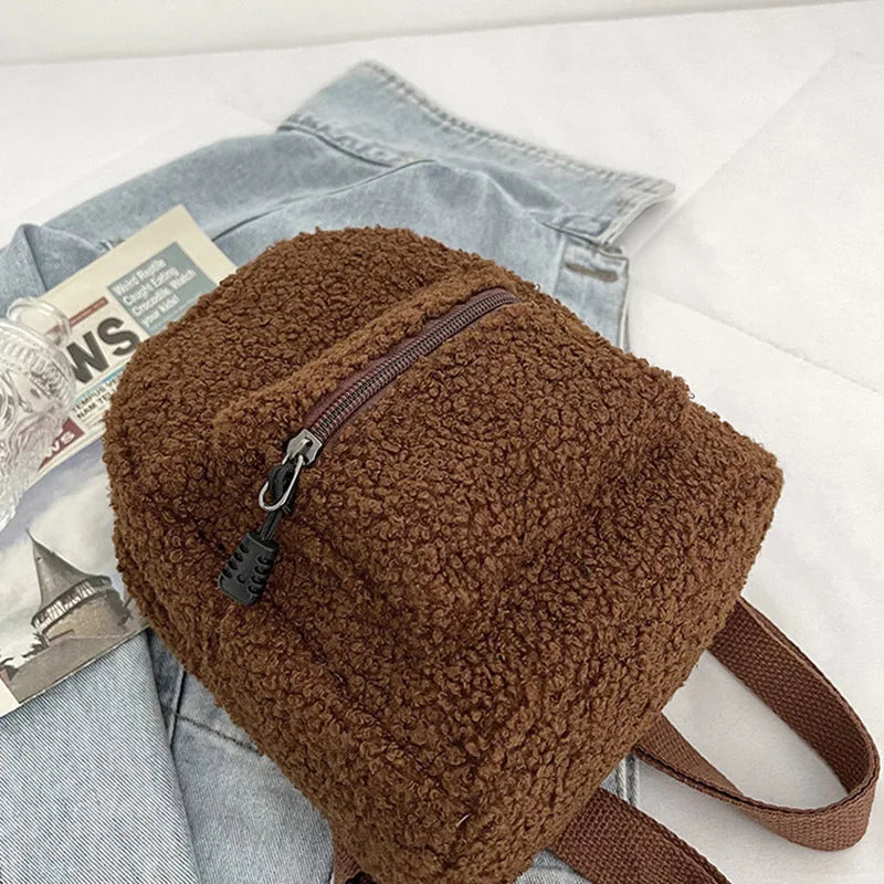 Cute Mini Plush Backpack for Kids Adult Parent-Child Shoulder Bag Autumn Lamb Fleece High-capacity Korean Student Samll Backpack