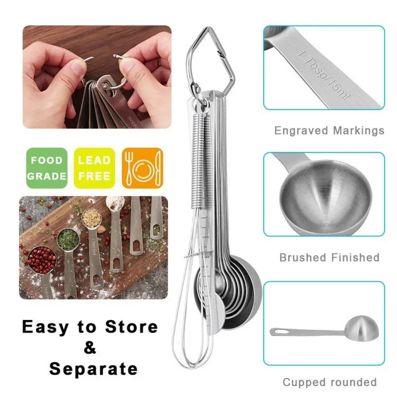 6/9/11Pcs Measuring Spoons Set Stainless Steel Seasoning Coffee Scoop Measuring Spoon With Scale Kitchen Baking Measuring Tools
