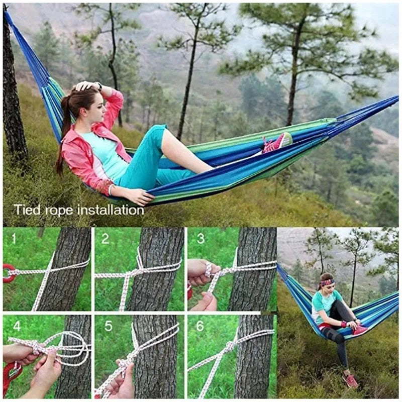 Portable Travel Anti-rollover Thickened Hanging Hammocks Outdoor Indoor Single Double Canvas Hammocks Courtyard Children's Swing