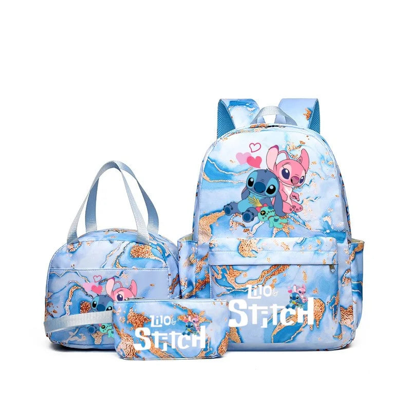 Lilo & Stitch Anime Print Backpack Set With Lunch Bag And Pencil Bag, Large Capacity Lightweight And Breathable Outdoor Knapsack