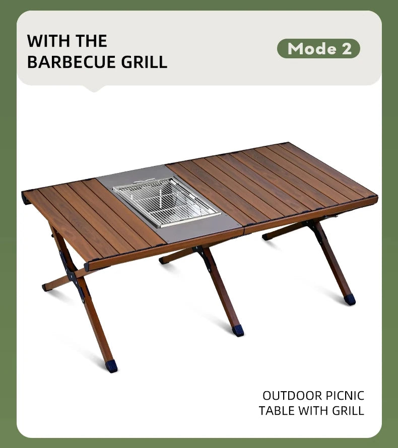 Outdoor Camping Folding multifunctional IGT Wood table Gas Stove Portable lightweight Camp BBQ Grill Table Picnic table