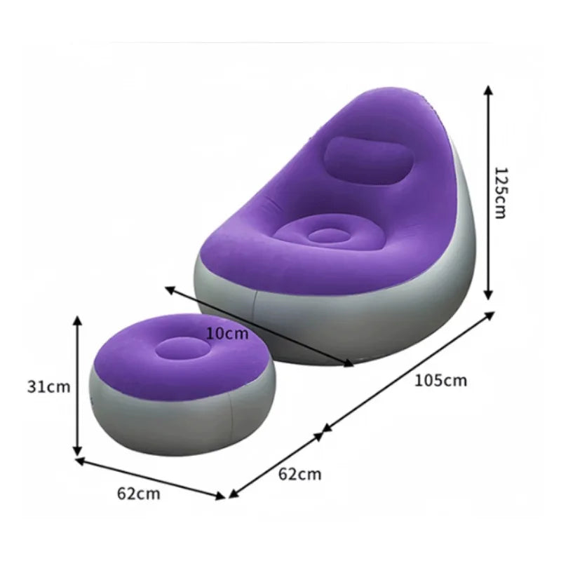 Portable Inflatable Sofa with Footrest Waterproof Foldable Lounger for Camping Hiking Outdoor Indoor Use Comfortable Velvet Red