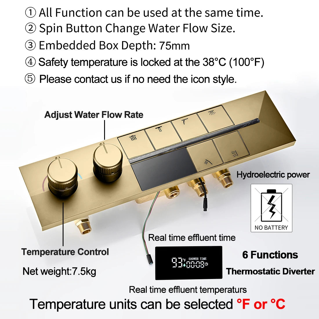M Boenn Large 23 ×31 Inch Music LED Shower Head Rainfall Thermostat Shower System Bathroom Faucet Set Powerful Massage Body Jet