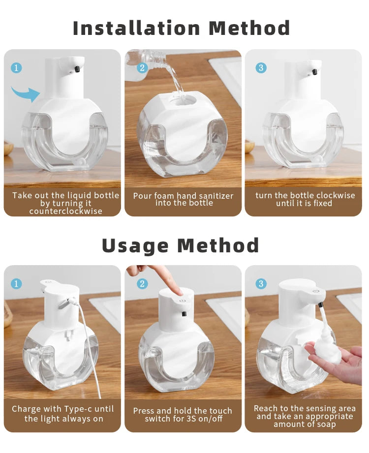 New Wall Mounted Automatic Soap Dispenser Foam Smart Hand Washing Machine 420ml Liquid Rechargeable Bathroom Induction Sensor