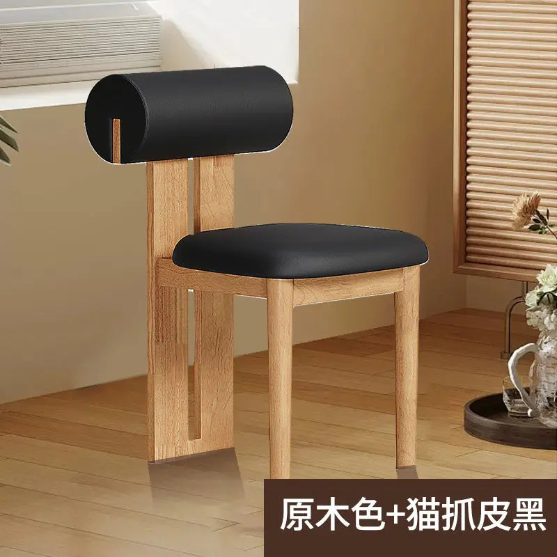 Nordic French Vintage Solid Wood Dining Chair - Mid-Century Retro Backrest Hippo Chair for Home, Living Room & Vanity