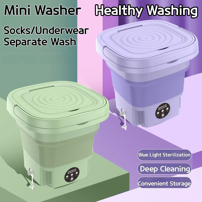 8L Portable Folding Washing Machine - Compact Bucket for Clothes, Socks & Underwear Cleaning, Ideal for Travel & Home Use