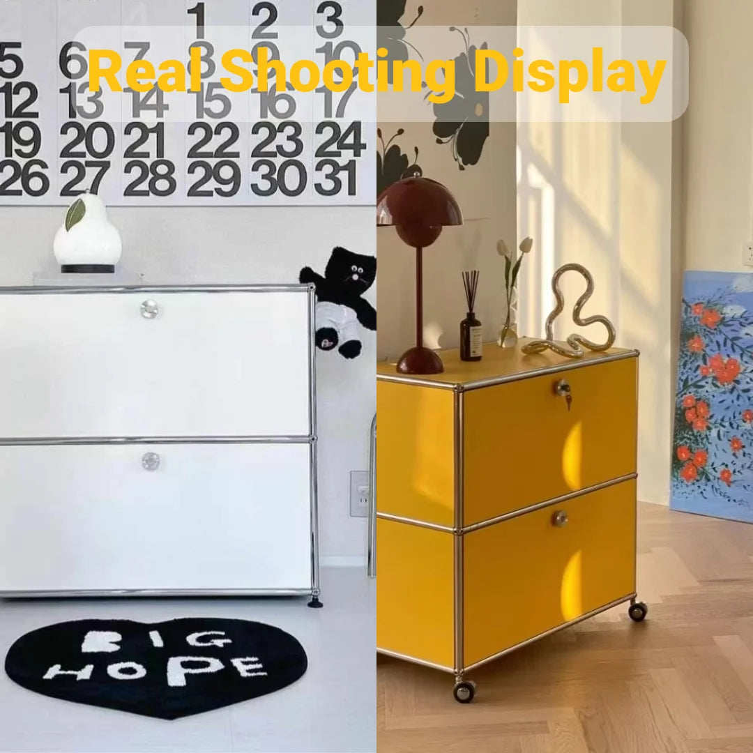 Modern Steel Flip Door Cabinet｜2-Tier Modular Storage Unit｜Custom Color Metal Organizer for Entryway, Living Room or Office